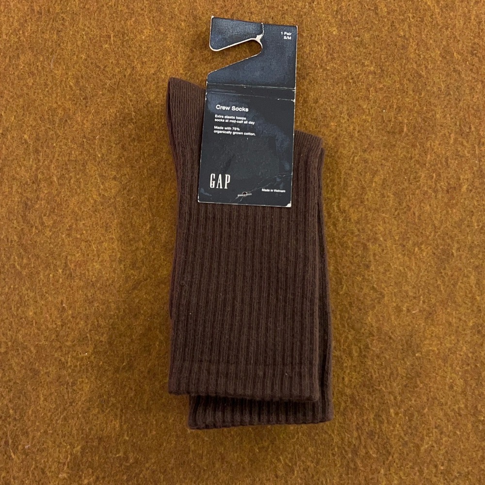 Gap Unisex S/M Dark Brown Organic Cotton Ribbed Crew Socks NWT